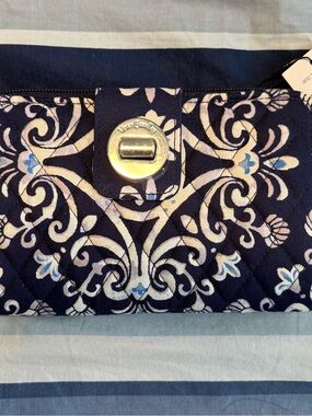 Vera Bradley Navy Blue Quilted Floral Turn-Lock Wallet